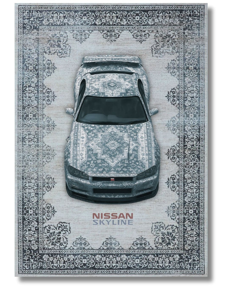 STRADALE X NISSAN GT-R34 SKYLINE RUG - Washable Automotive Art - Back